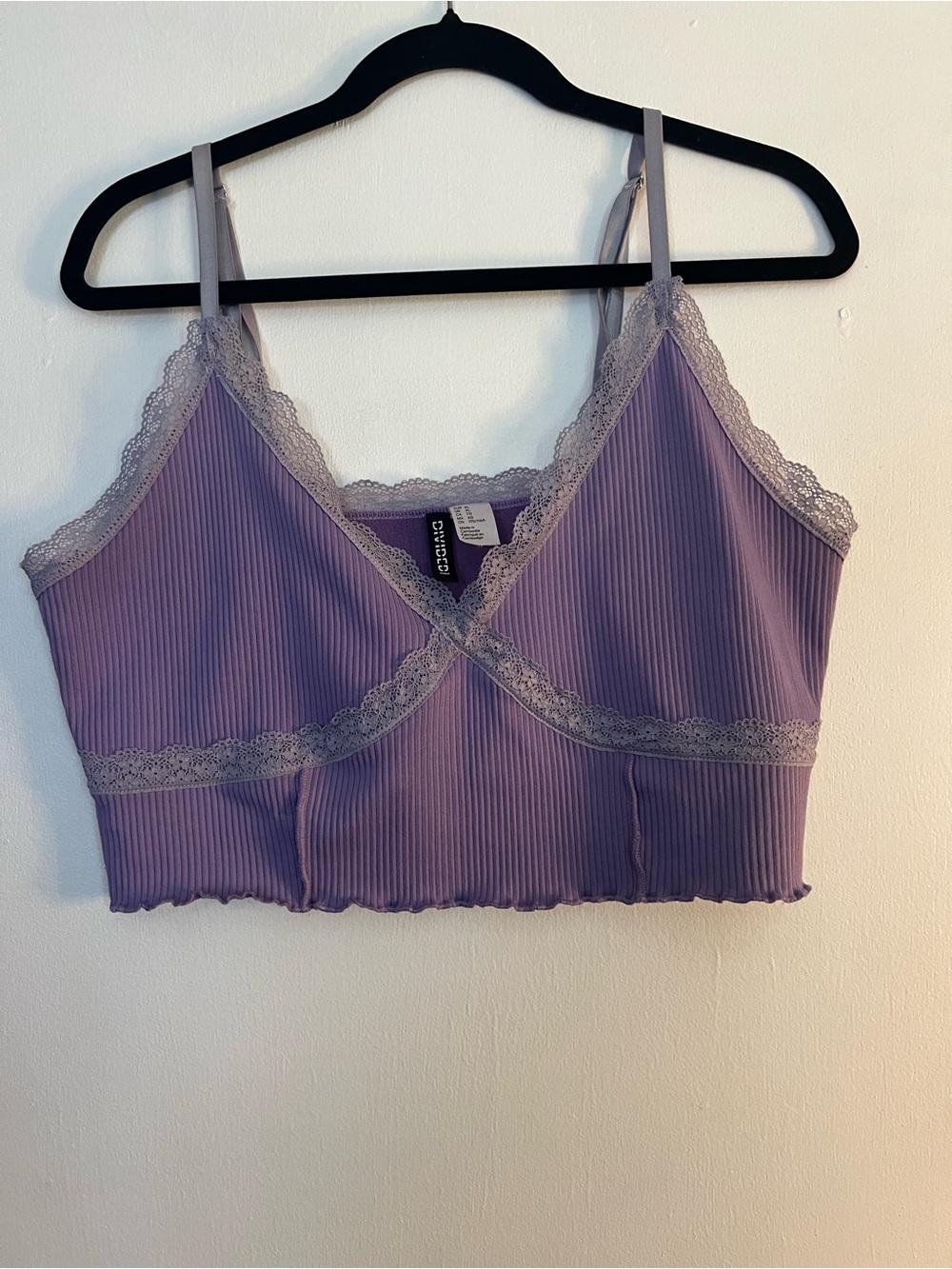 H&M Lavender Ribbed Lace-Trim Bralette